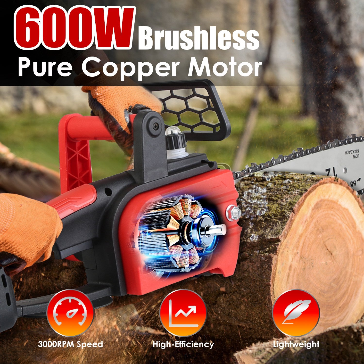 1Pc 12Inch Electric Cordless Chainsaw With 2Pcs 21V 3000mAh Battery And Charger Brushless Battery Operated Handheld Chainsaw With Auto Oiler Safety Switch For Tree Trimming Wood Cutting TryTrendly