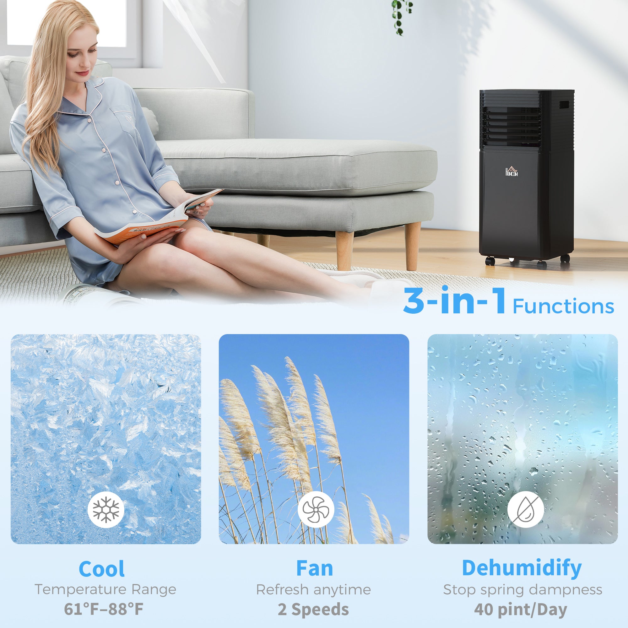 10000 BTU Portable Air Conditioner with Dehumidifier, Cooling Fan, Sleep, Remote, 24H Timer, Auto Off, Black cjdropshipping
