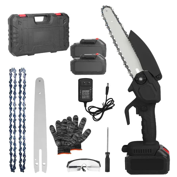 Electric Mini Chainsaw Portable Handheld Cordless Small Chain Saw Battery Powered With 2Pcs 1200mAh Rechargeable Batteries 8in Chains Gloves Goggles For Pruning Trees Wood Cutting TryTrendly
