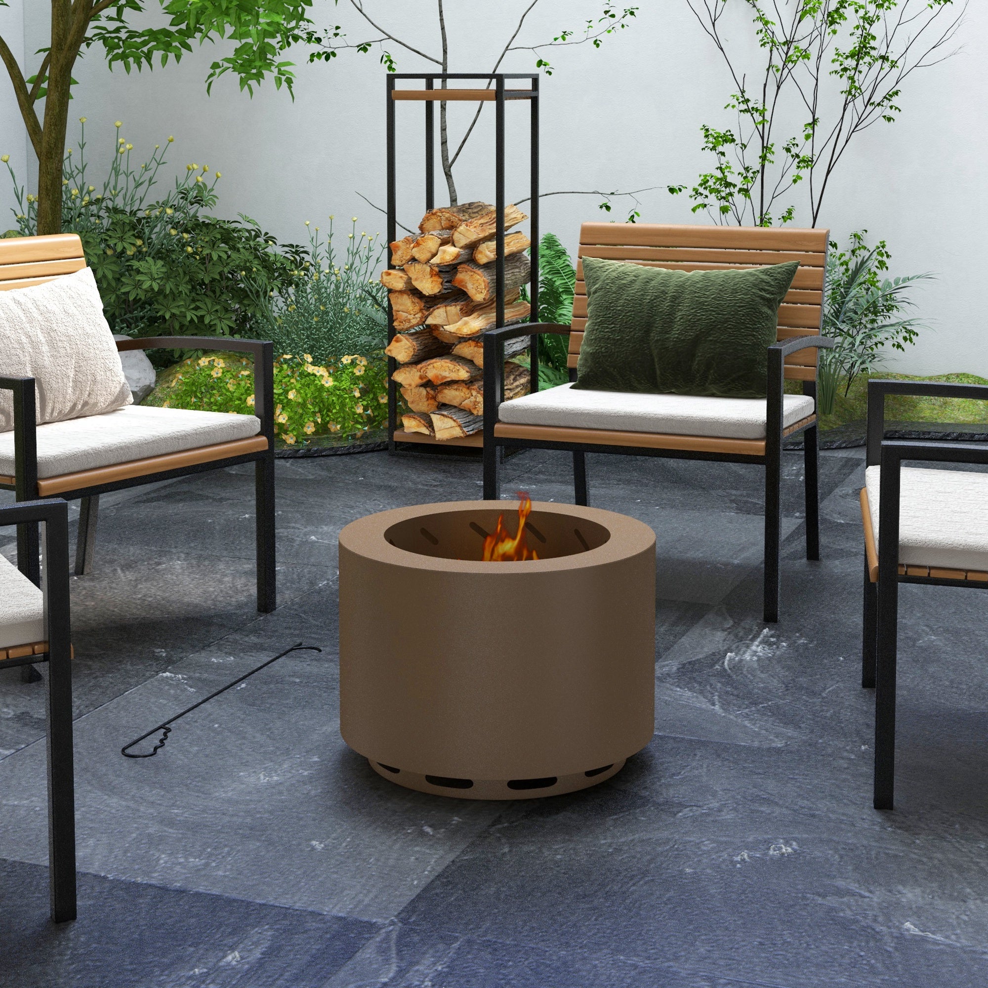 Smokeless Fire Pit, Portable Camping Bonfire Stove with Poker for Backyard Patio Picnic, Steel, Bronze cjdropshipping