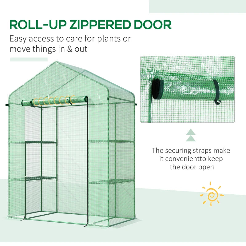 Walk-in Greenhouse, Garden Hot House With 3 Tier Shleves, Roll-Up Door And PE Cover, Green TryTrendly
