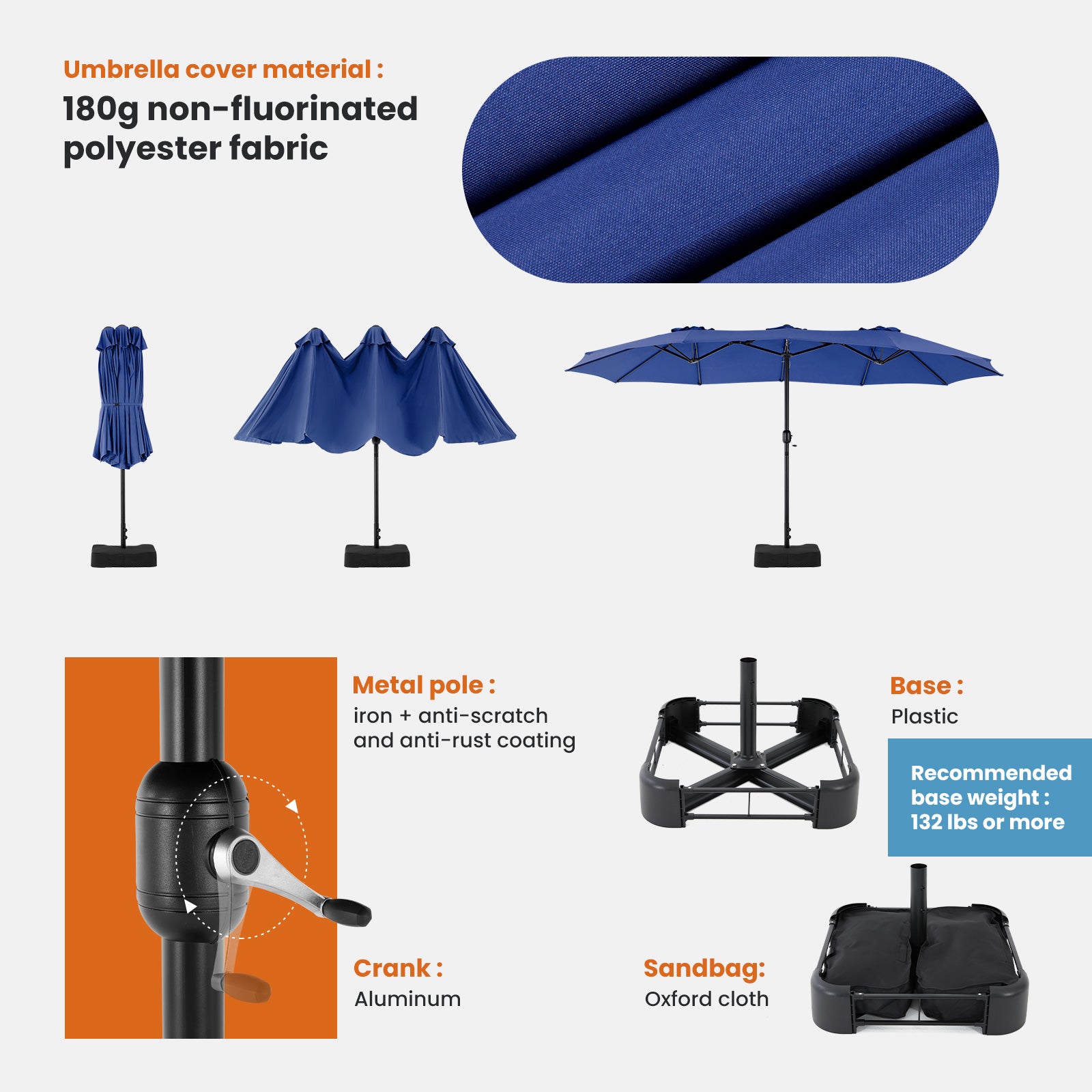 15ft Large Patio Umbrella With Base Included, Rectangle Table Umbrella Outdoor Patio, Outside Umbrellas For Deck, Market, Backyard cjdropshipping