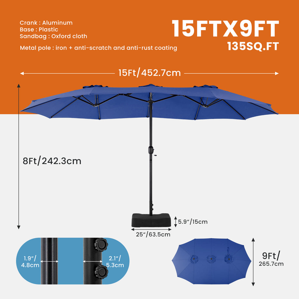 15ft Large Patio Umbrella With Base Included, Rectangle Table Umbrella Outdoor Patio, Outside Umbrellas For Deck, Market, Backyard cjdropshipping