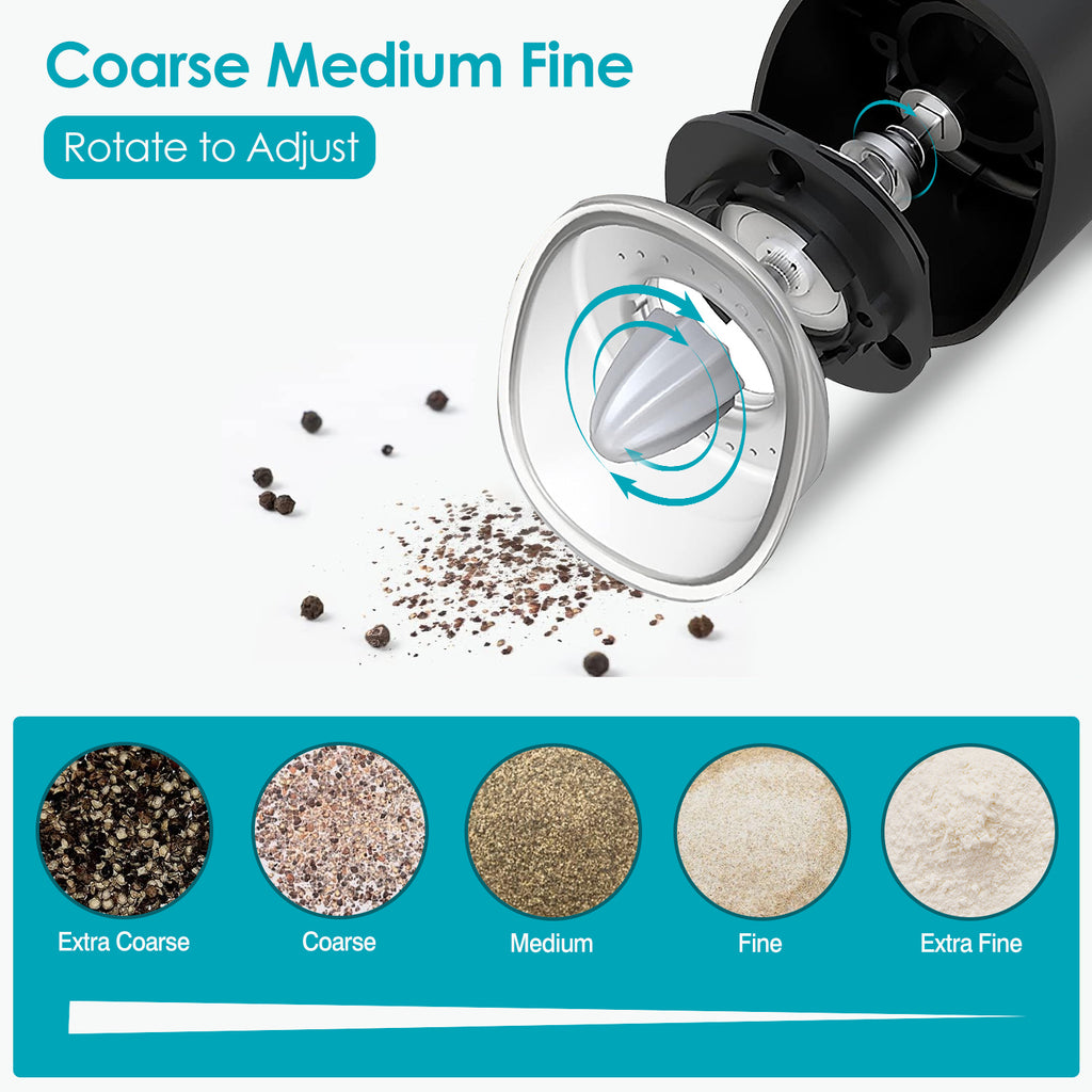 Electric Salt And Pepper Grinder Automatic Gravity Sensor Battery Powered Salt Mill LED Indicator Adjustable Coarseness One Hand Easy Operation TryTrendly