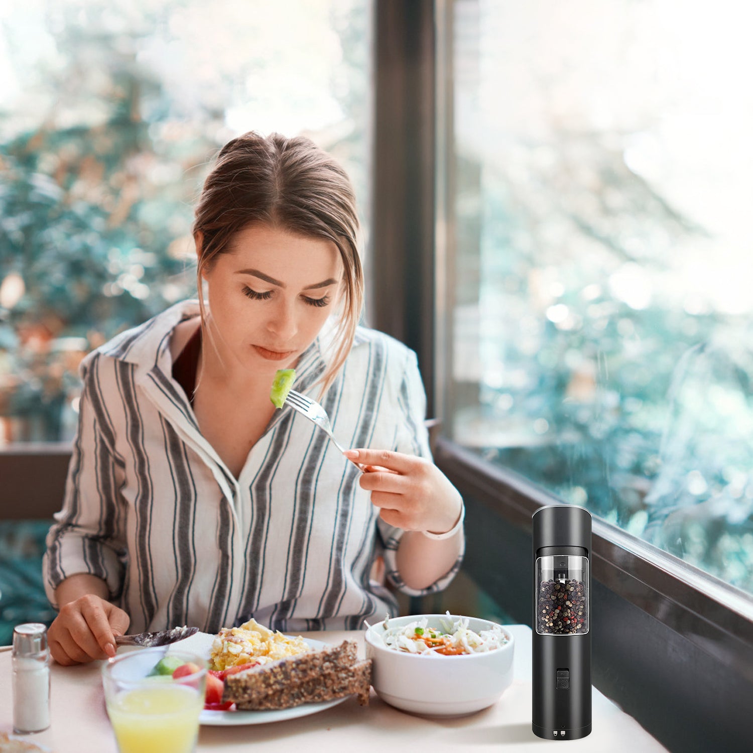 Electric Salt And Pepper Grinder Automatic Gravity Sensor Battery Powered Salt Mill LED Indicator Adjustable Coarseness One Hand Easy Operation TryTrendly