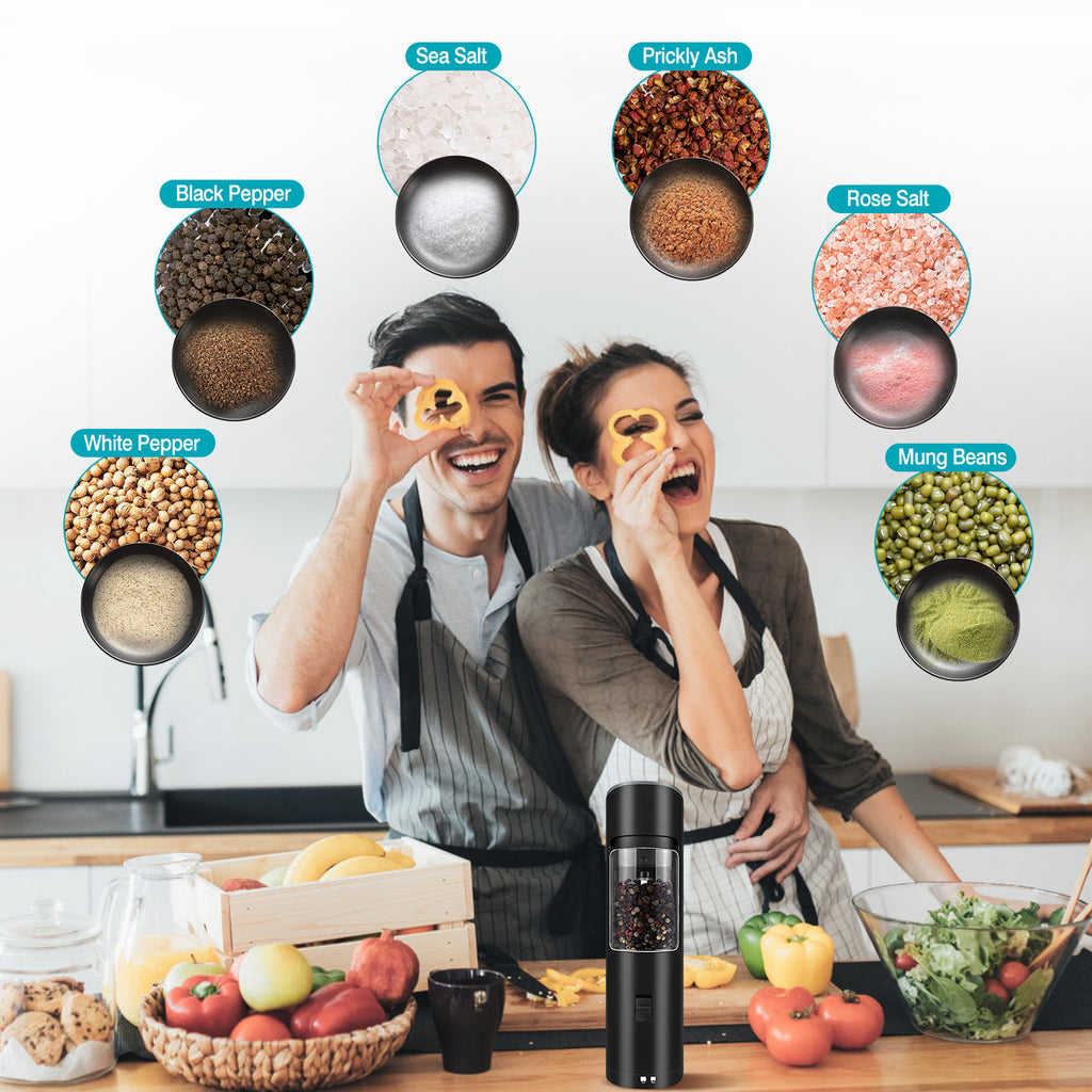 Electric Salt And Pepper Grinder Automatic Gravity Sensor Battery Powered Salt Mill LED Indicator Adjustable Coarseness One Hand Easy Operation TryTrendly