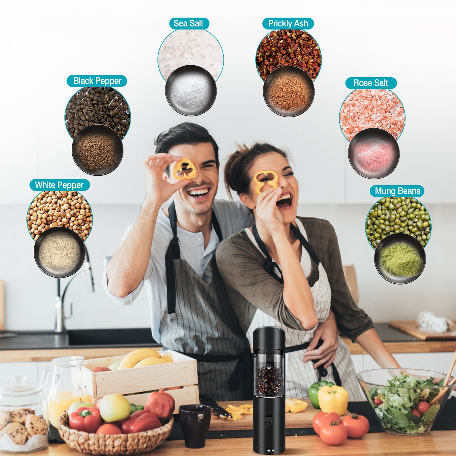 Electric Salt And Pepper Grinder Automatic Gravity Sensor Battery Powered Salt Mill LED Indicator Adjustable Coarseness One Hand Easy Operation TryTrendly