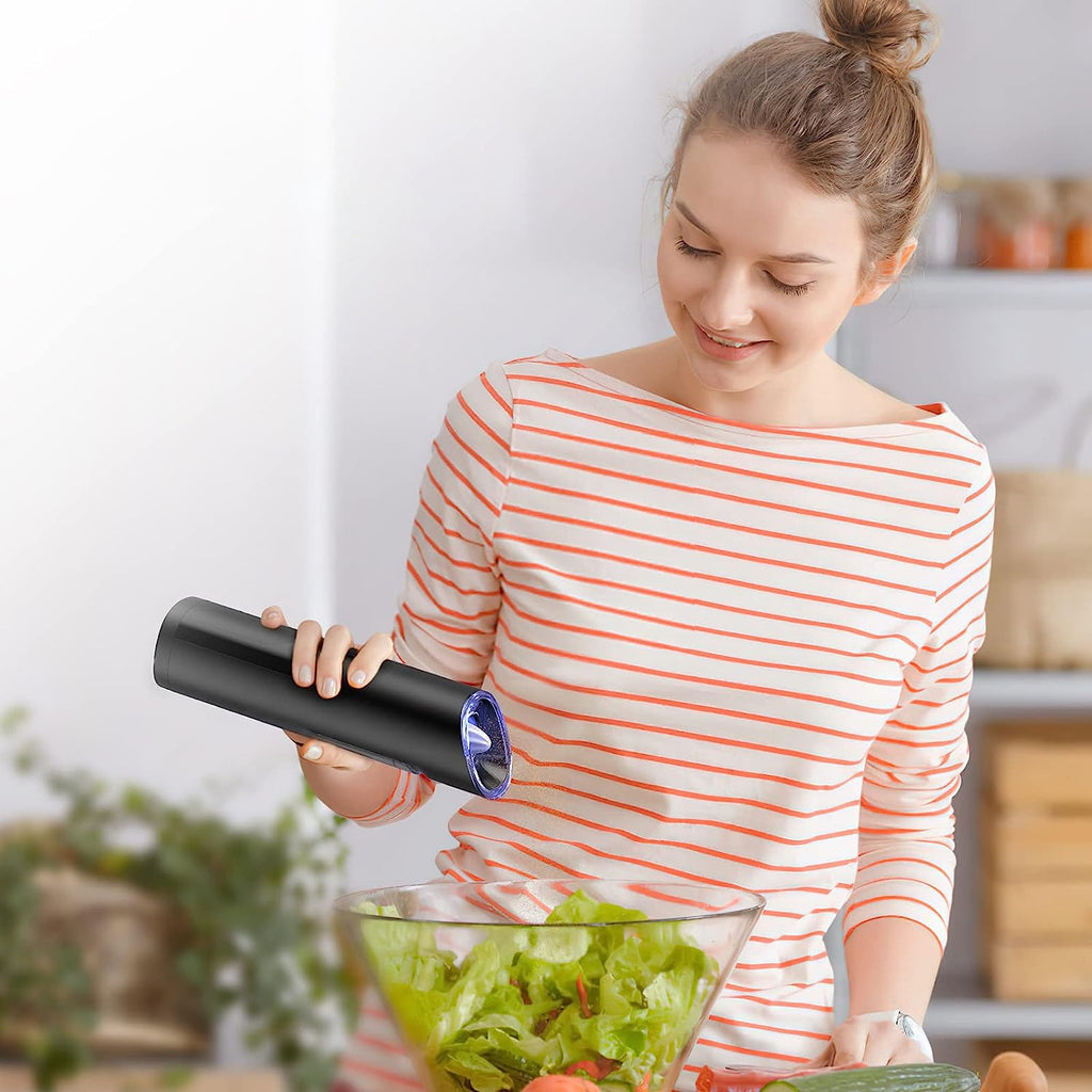 Electric Salt And Pepper Grinder Automatic Gravity Sensor Battery Powered Salt Mill LED Indicator Adjustable Coarseness One Hand Easy Operation TryTrendly