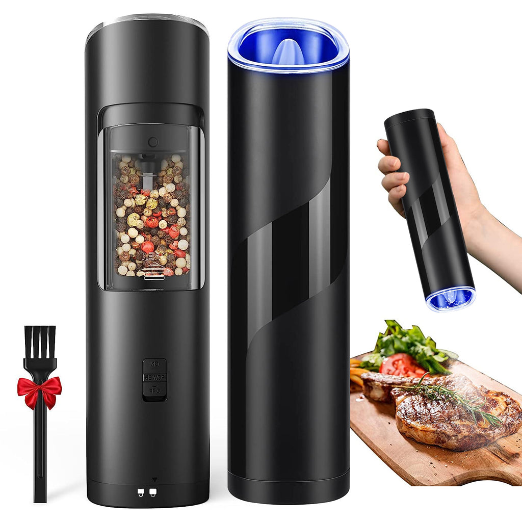 Electric Salt And Pepper Grinder Automatic Gravity Sensor Battery Powered Salt Mill LED Indicator Adjustable Coarseness One Hand Easy Operation TryTrendly