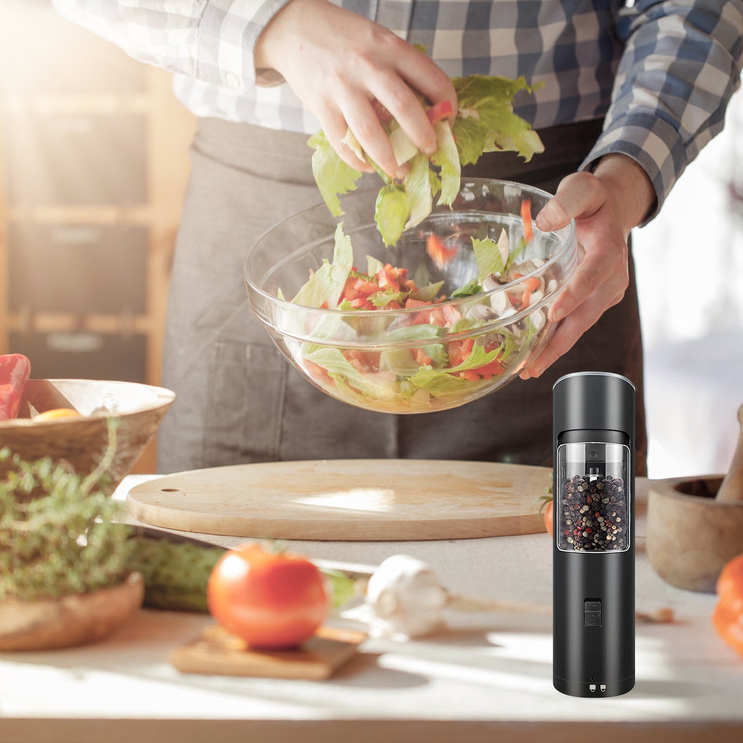 Electric Salt And Pepper Grinder Automatic Gravity Sensor Battery Powered Salt Mill LED Indicator Adjustable Coarseness One Hand Easy Operation TryTrendly