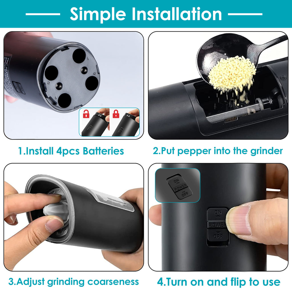 Electric Salt And Pepper Grinder Automatic Gravity Sensor Battery Powered Salt Mill LED Indicator Adjustable Coarseness One Hand Easy Operation TryTrendly