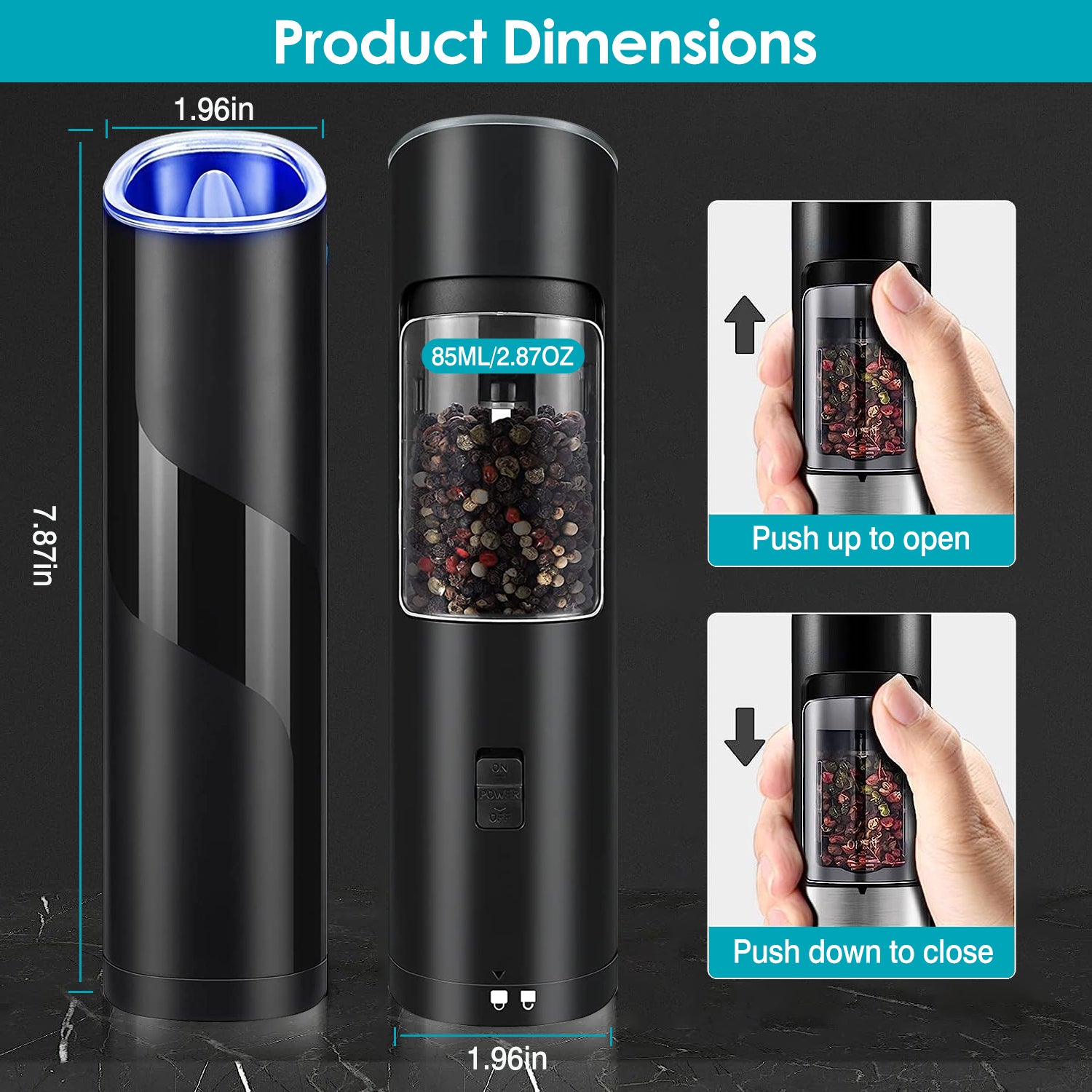 Electric Salt And Pepper Grinder Automatic Gravity Sensor Battery Powered Salt Mill LED Indicator Adjustable Coarseness One Hand Easy Operation TryTrendly