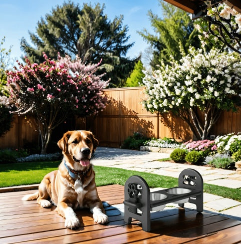 White Adjustable Pet Bowl Travel Ready HDPE Durable Poly Lumber Recycled TryTrendly