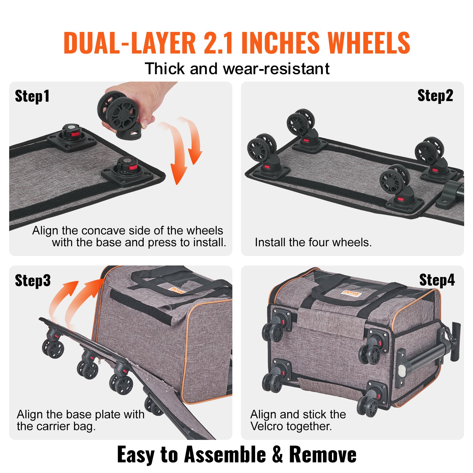 VEVOR Cat Carrier With Wheels, Airline Approved Rolling Pet Carrier With Telescopic Handle And Shoulder Strap, Dog Carrier With Wheels For Pets Under 22 Lbs, With 1 Folding Bowl, Grey cjdropshipping