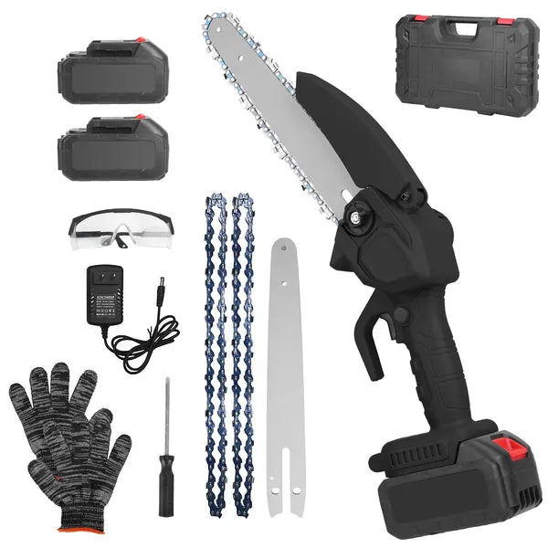 Electric Mini Chainsaw Portable Handheld Cordless Small Chain Saw Battery Powered With 2Pcs 1200mAh Rechargeable Batteries 8in Chains Gloves Goggles For Pruning Trees Wood Cutting TryTrendly