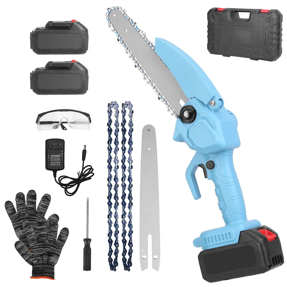 Electric Mini Chainsaw Portable Handheld Cordless Small Chain Saw Battery Powered With 2Pcs 1200mAh Rechargeable Batteries 8in Chains Gloves Goggles For Pruning Trees Wood Cutting TryTrendly