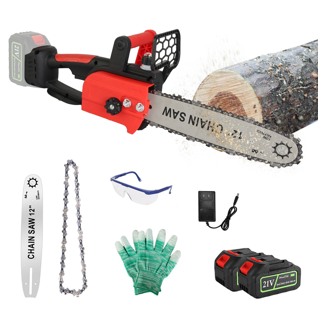1Pc 12Inch Electric Cordless Chainsaw With 2Pcs 21V 3000mAh Battery And Charger Brushless Battery Operated Handheld Chainsaw With Auto Oiler Safety Switch For Tree Trimming Wood Cutting TryTrendly