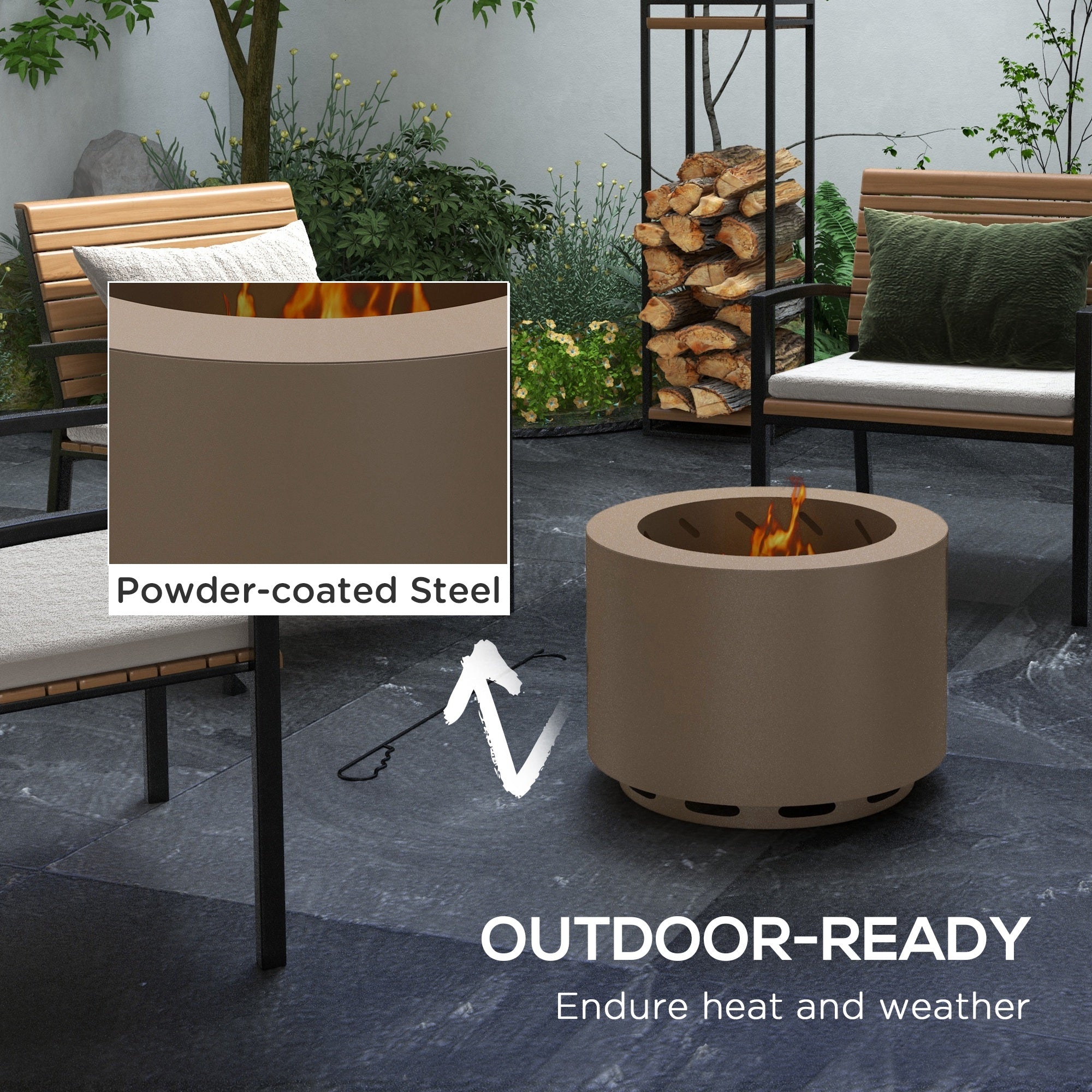 Smokeless Fire Pit, Portable Camping Bonfire Stove with Poker for Backyard Patio Picnic, Steel, Bronze cjdropshipping