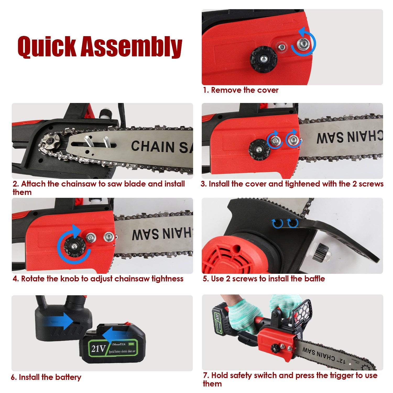 1Pc 12Inch Electric Cordless Chainsaw With 2Pcs 21V 3000mAh Battery And Charger Brushless Battery Operated Handheld Chainsaw With Auto Oiler Safety Switch For Tree Trimming Wood Cutting TryTrendly