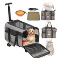 VEVOR Cat Carrier With Wheels, Airline Approved Rolling Pet Carrier With Telescopic Handle And Shoulder Strap, Dog Carrier With Wheels For Pets Under 22 Lbs, With 1 Folding Bowl, Grey cjdropshipping