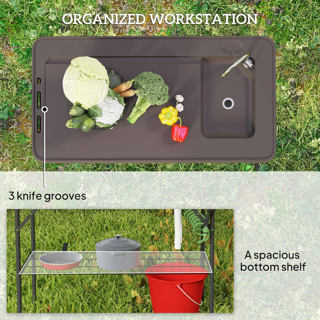 Folding Fish Cleaning Table With Sink, Portable Camping Table With Faucet, Drainage Hose, Sprayer And Shelf, Tan cjdropshipping