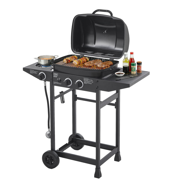 2 Burner BBQ Propane Gas Grill With Side Burner 24000 BTU Output Stainless Steel Barbecue Grill With Enameled Grates And Side Tables For Outdoor Cooking Kitchen And Patio Backyard cjdropshipping