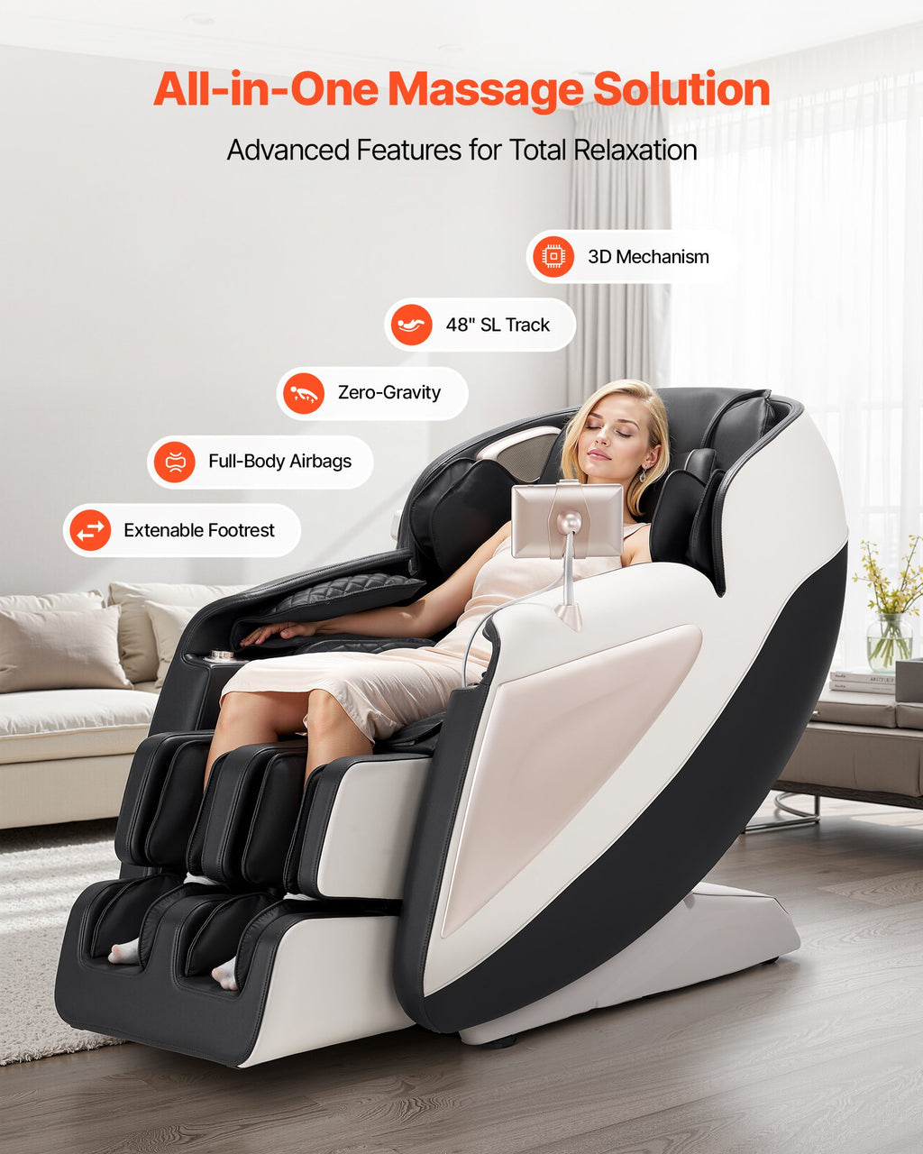 Full Body Massage Chair, 3D Zero Gravity Recliner With SL Track, 18 Auto Modes, Heat, Foot Rollers, Armrest Control, LCD Display, 36 Airbags, Retractable Footrest TryTrendly