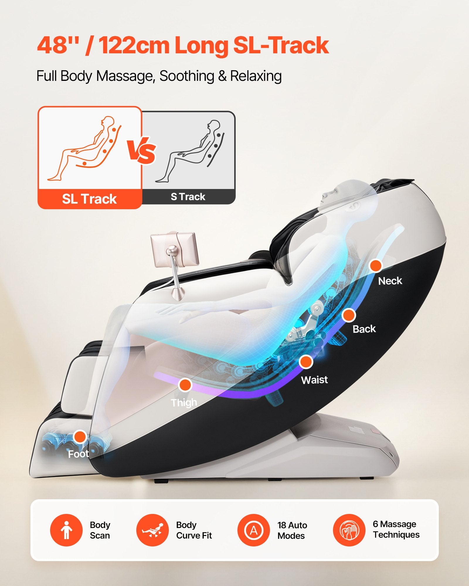 Full Body Massage Chair, 3D Zero Gravity Recliner With SL Track, 18 Auto Modes, Heat, Foot Rollers, Armrest Control, LCD Display, 36 Airbags, Retractable Footrest TryTrendly