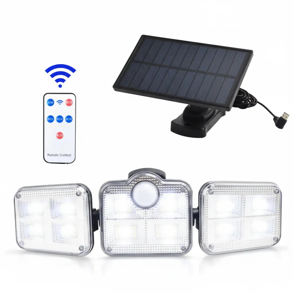 Solar Sensor Light 122 LED 3Head Outdoor Spotlight with 3 Modes TryTrendly