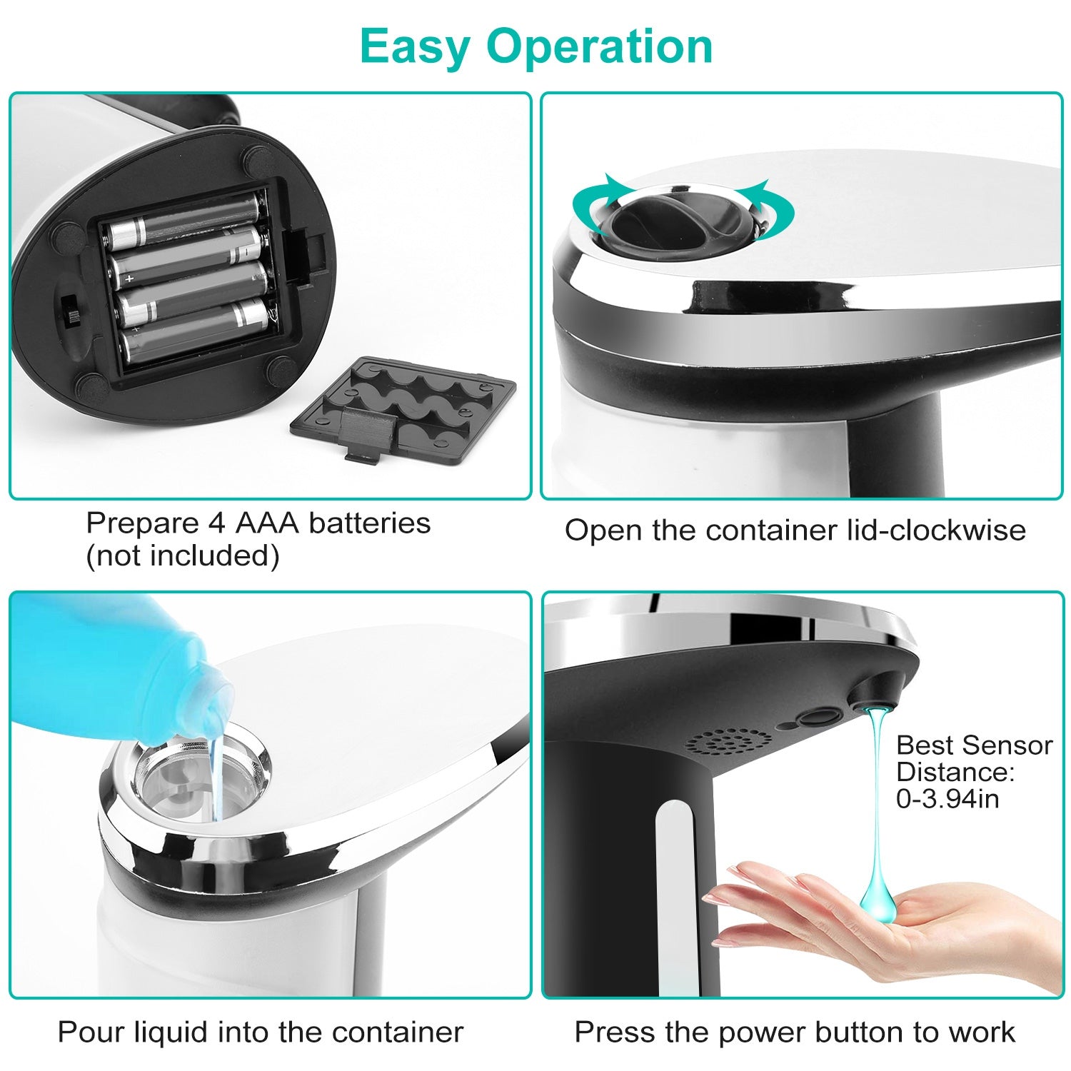 1Pc Automatic Soap Dispenser 400ML 16.9OZ Anti-slip Sensor Refillable Hand Gel Desktop Dispenser 2 Drop Volume Adjustment TryTrendly