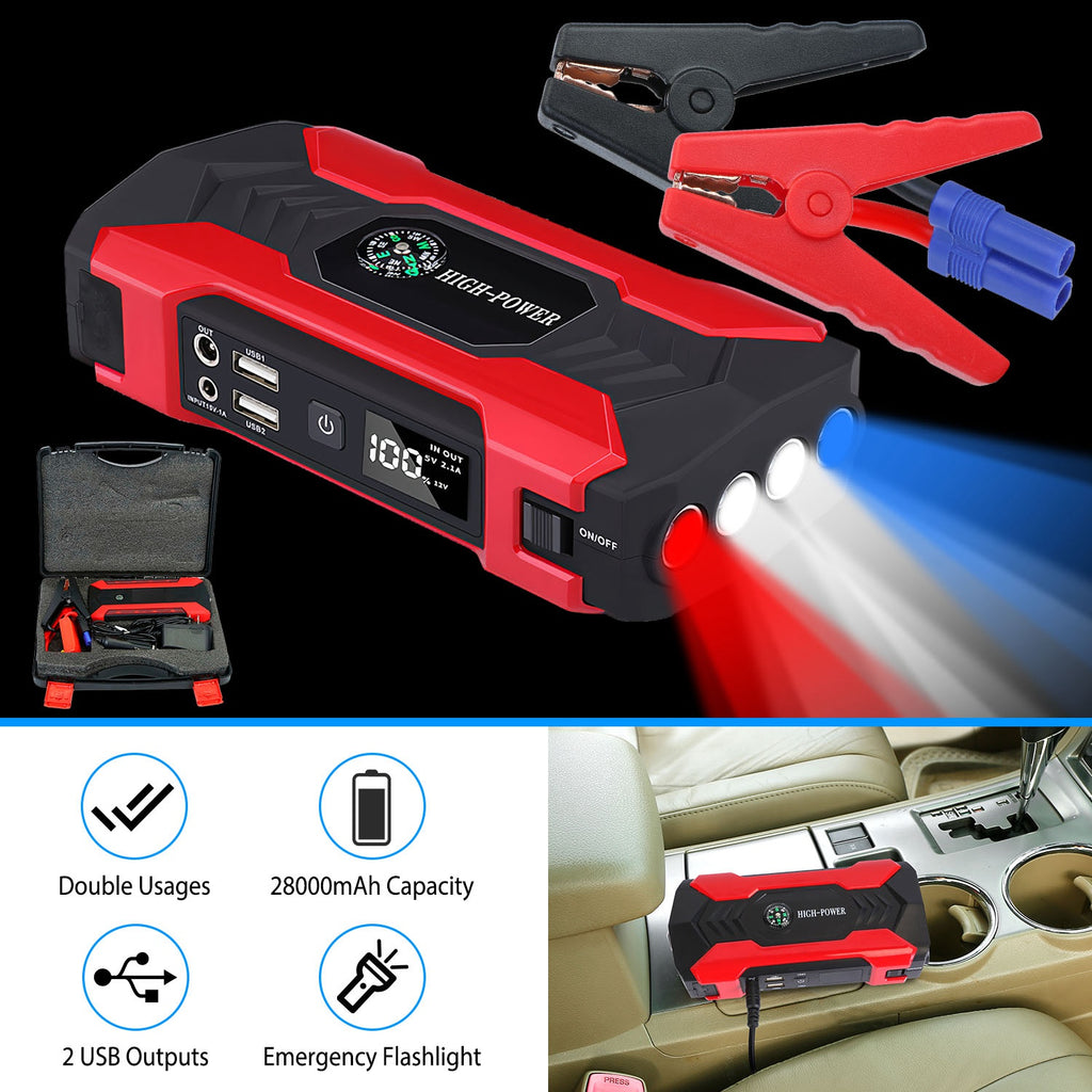 Car Jump Starter Booster 800A Peak 28000mAh 12V Battery Charger Up To 6.0L Gas Or 3.0L Diesel Engine With LCD Screen 4 Modes LED Flashlight cjdropshipping