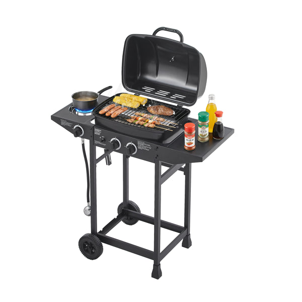2 Burner BBQ Propane Gas Grill With Side Burner 24000 BTU Output Stainless Steel Barbecue Grill With Enameled Grates And Side Tables For Outdoor Cooking Kitchen And Patio Backyard cjdropshipping