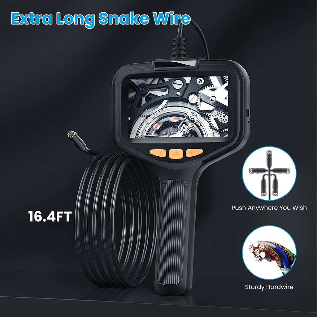 1Pc 4.3in Inspection Camera With Light Articulating Borescope Endoscope Camera With 16.4FT Wire 2 Modes 3 Adjustable Brightness IP67 Waterproof For Plumbing Automative Inside Wall TryTrendly
