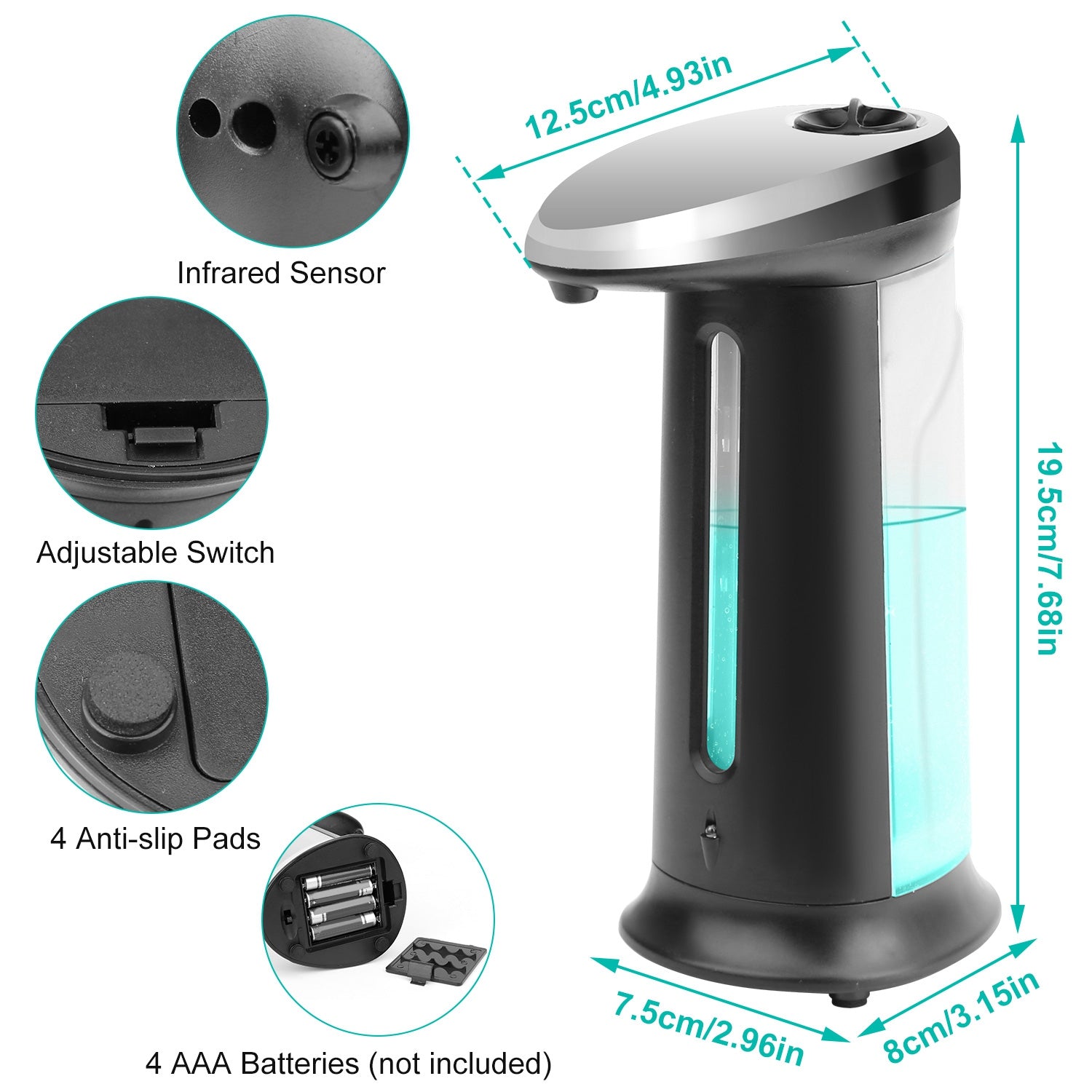 1Pc Automatic Soap Dispenser 400ML 16.9OZ Anti-slip Sensor Refillable Hand Gel Desktop Dispenser 2 Drop Volume Adjustment TryTrendly