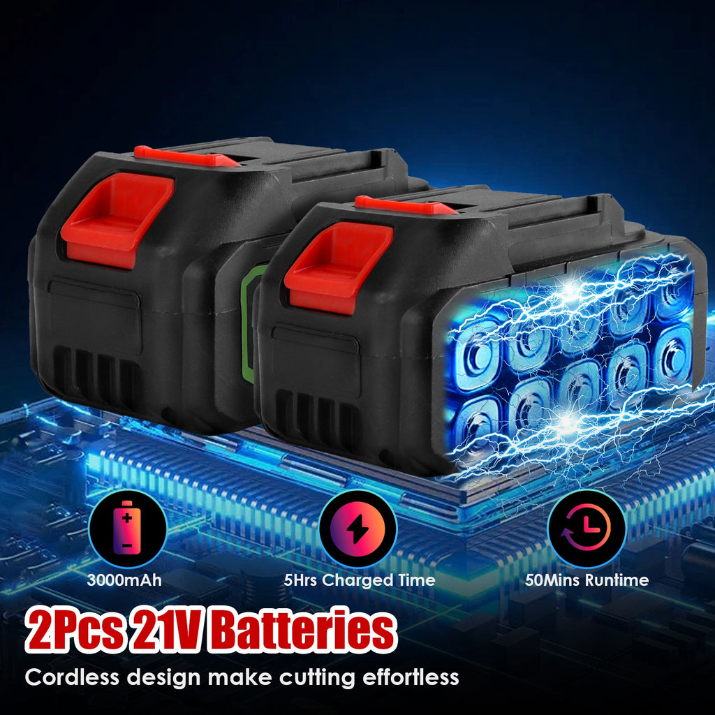 1Pc 12Inch Electric Cordless Chainsaw With 2Pcs 21V 3000mAh Battery And Charger Brushless Battery Operated Handheld Chainsaw With Auto Oiler Safety Switch For Tree Trimming Wood Cutting TryTrendly