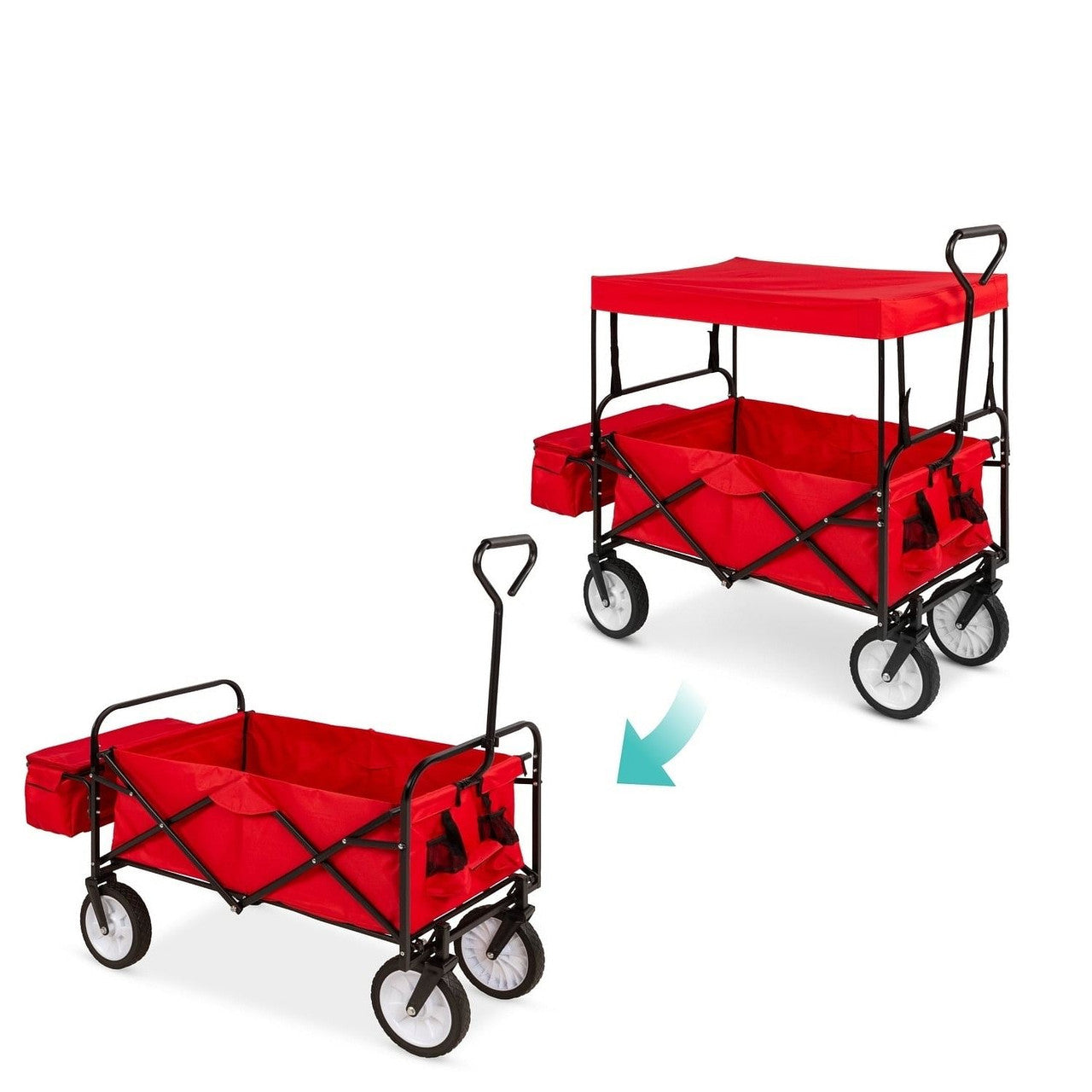 Collapsible Utility Wagon Cart Indoor/Outdoor with Canopy - Red TryTrendly