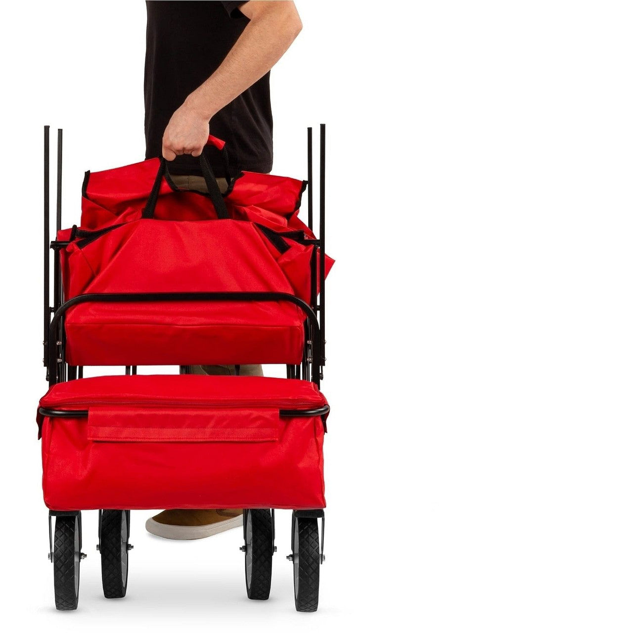 Collapsible Utility Wagon Cart Indoor/Outdoor with Canopy - Red TryTrendly