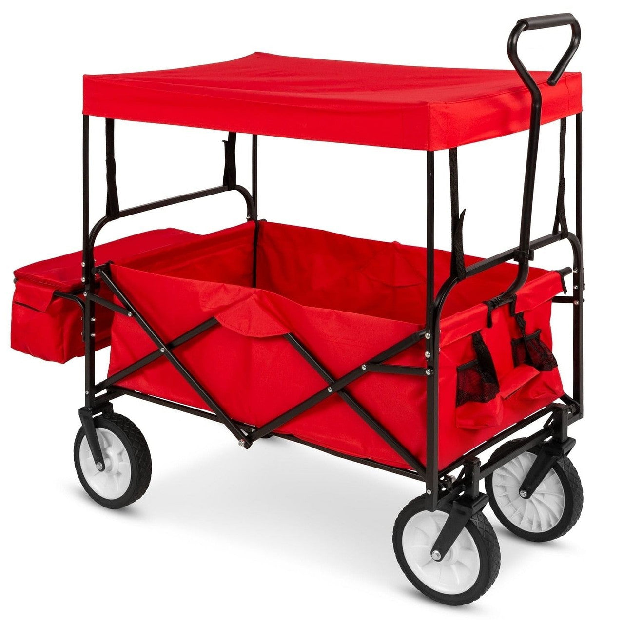 Collapsible Utility Wagon Cart Indoor/Outdoor with Canopy - Red TryTrendly