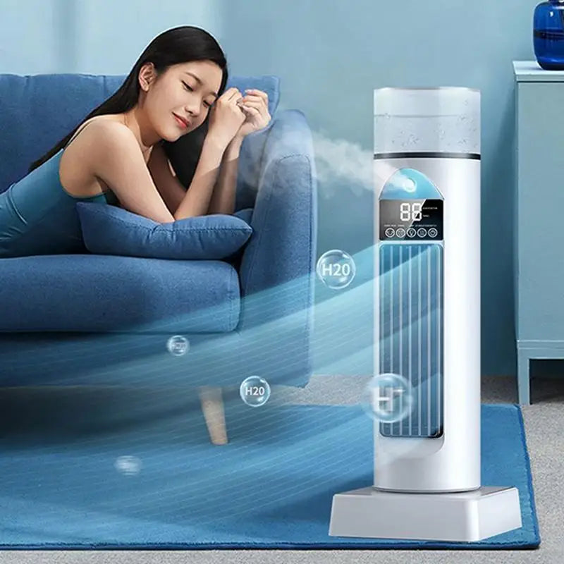 Portable AC Fan Tower Air Cooling Fan for Bedroom Quiet Oscillating Bladeless Cooler with Remote & Water Tank 6 Speeds TryTrendly