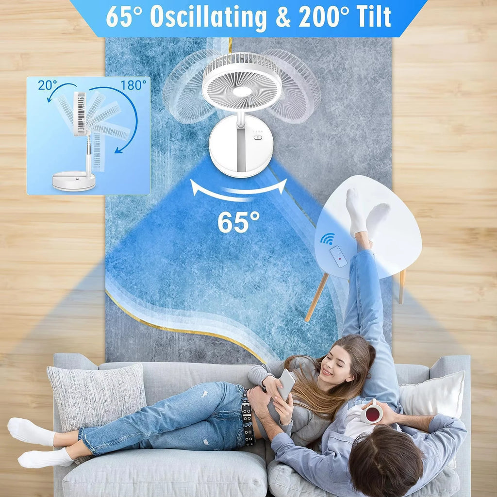 Portable Oscillating Standing Fan with Remote Controller Foldable Desk Fan Rechargeable Battery Powered Pedestal Fan for Camping TryTrendly