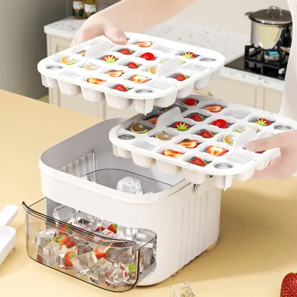 Portable 50-Cube Ice Maker with Easy Press Cap Large Capacity Double-layer Ice Cube Machine Household Ice Storage Ice Box TryTrendly