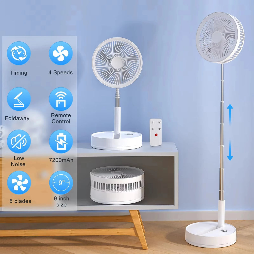 Portable Oscillating Standing Fan with Remote Controller Foldable Desk Fan Rechargeable Battery Powered Pedestal Fan for Camping TryTrendly