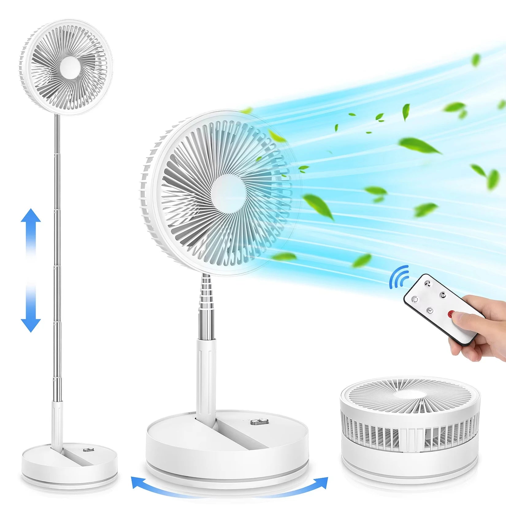 Portable Oscillating Standing Fan with Remote Controller Foldable Desk Fan Rechargeable Battery Powered Pedestal Fan for Camping TryTrendly