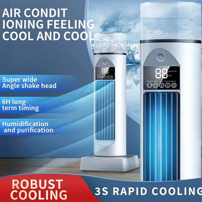 Portable AC Fan Tower Air Cooling Fan for Bedroom Quiet Oscillating Bladeless Cooler with Remote & Water Tank 6 Speeds TryTrendly
