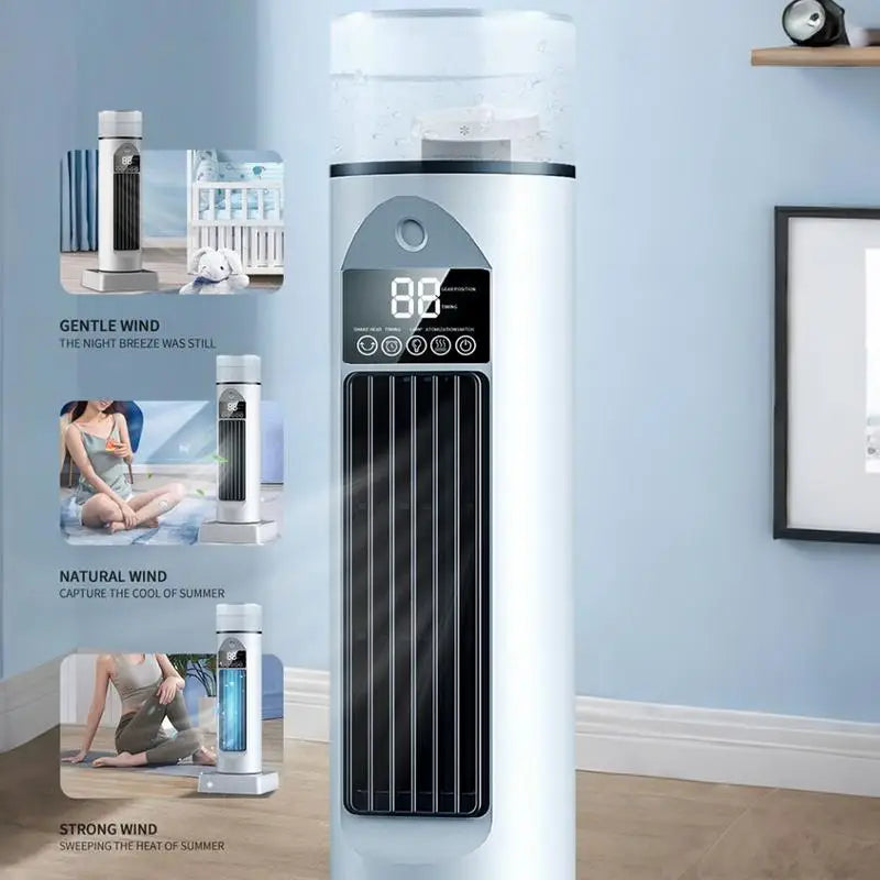 Portable AC Fan Tower Air Cooling Fan for Bedroom Quiet Oscillating Bladeless Cooler with Remote & Water Tank 6 Speeds TryTrendly