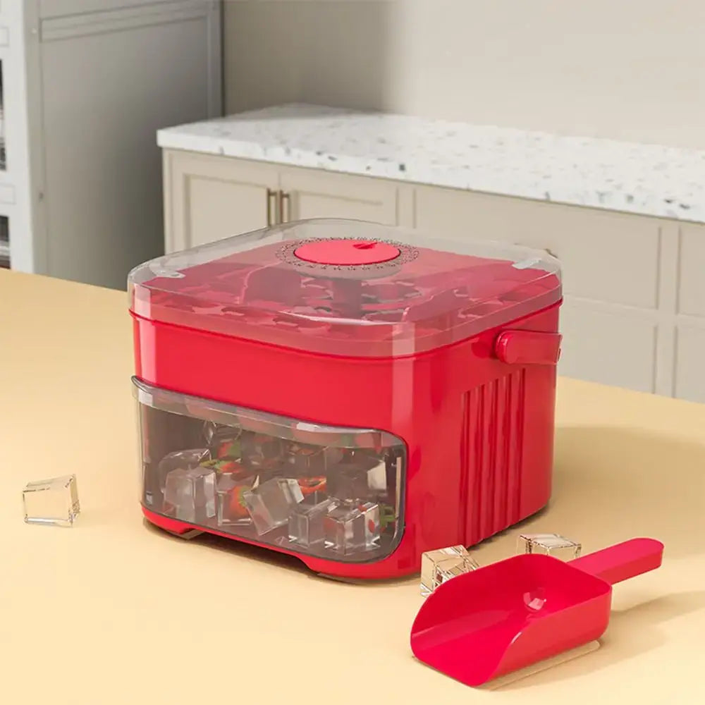 Portable 50-Cube Ice Maker with Easy Press Cap Large Capacity Double-layer Ice Cube Machine Household Ice Storage Ice Box TryTrendly