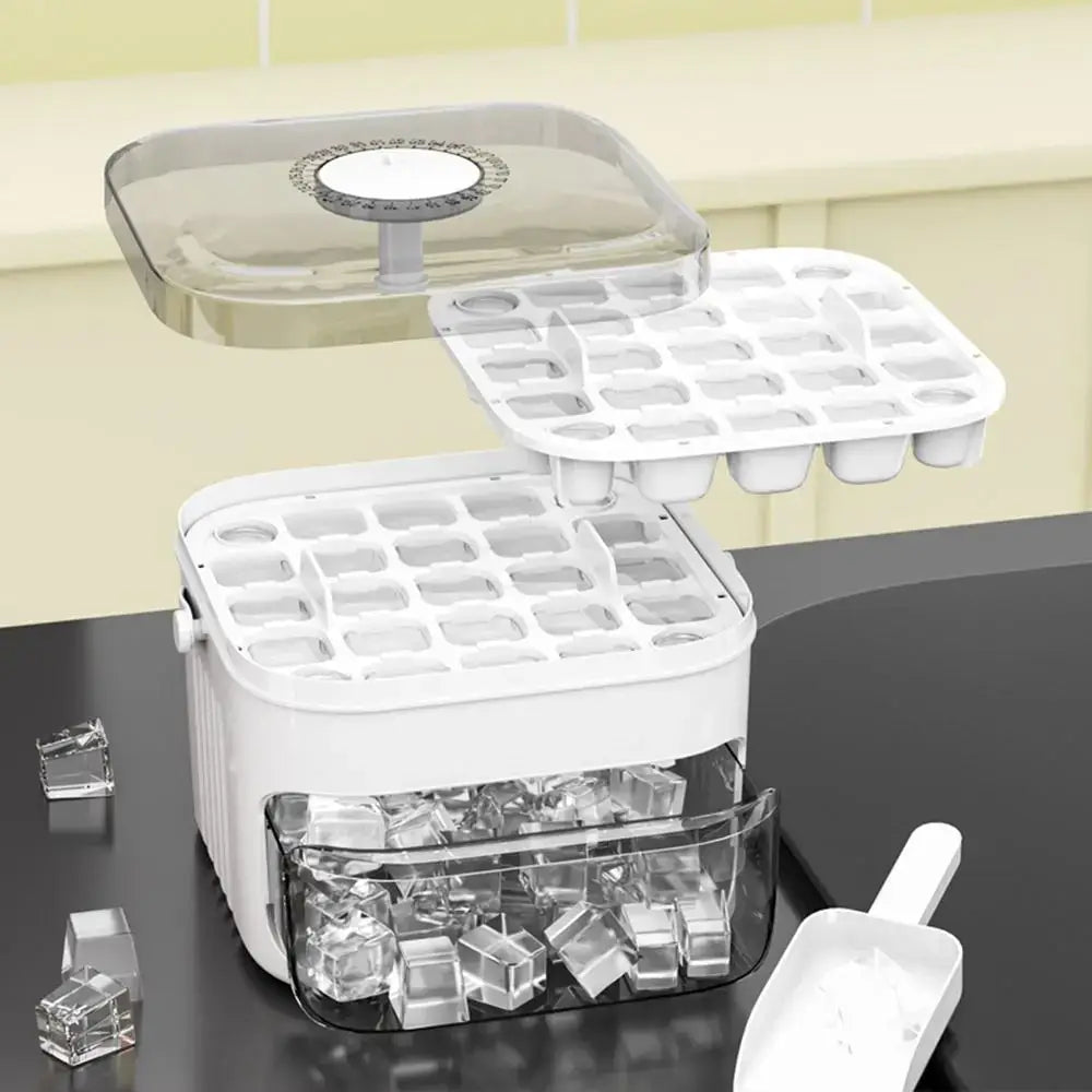 Portable 50-Cube Ice Maker with Easy Press Cap Large Capacity Double-layer Ice Cube Machine Household Ice Storage Ice Box TryTrendly