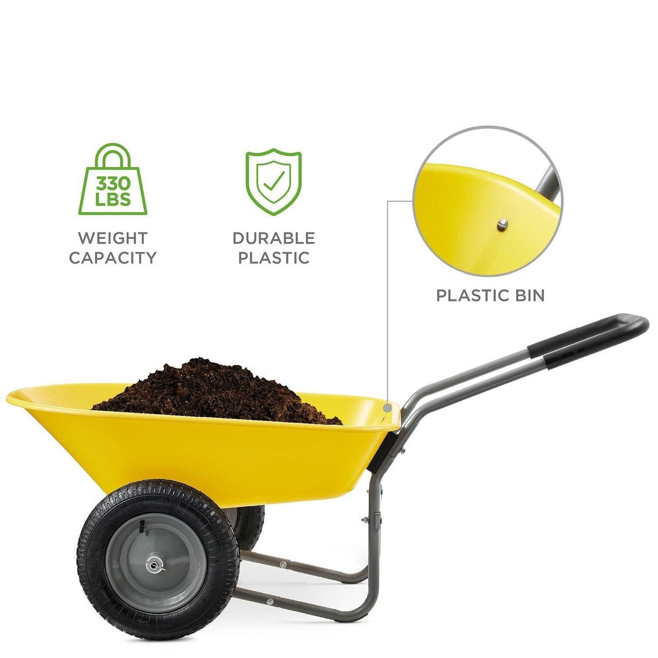 Heavy Duty 2-Wheel Multipurpose Rust Proof Wheelbarrow - Yellow TryTrendly