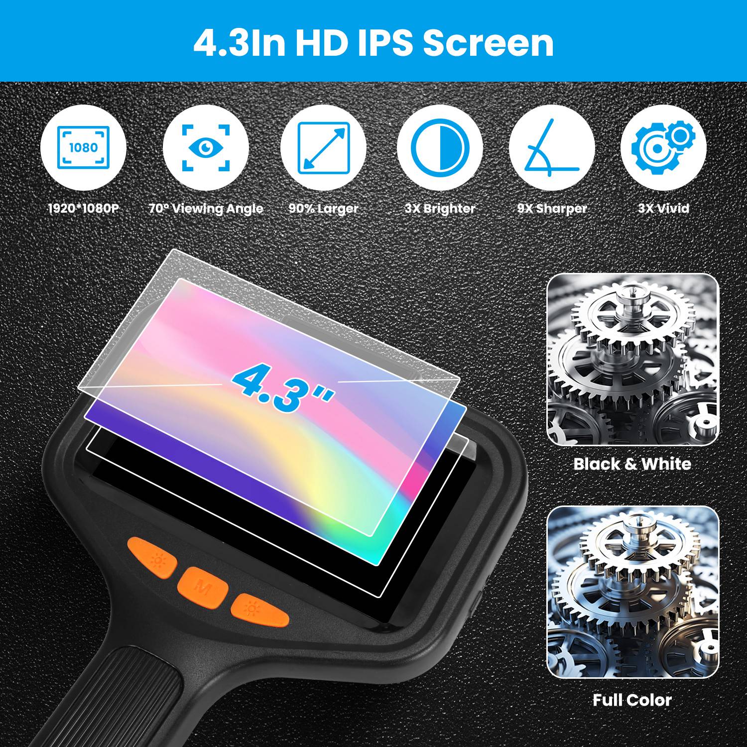 1Pc 4.3in Inspection Camera With Light Articulating Borescope Endoscope Camera With 16.4FT Wire 2 Modes 3 Adjustable Brightness IP67 Waterproof For Plumbing Automative Inside Wall TryTrendly