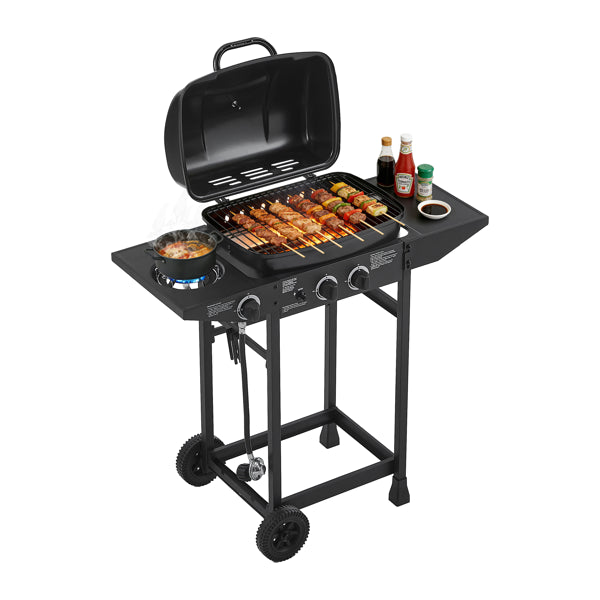 2 Burner BBQ Propane Gas Grill With Side Burner 24000 BTU Output Stainless Steel Barbecue Grill With Enameled Grates And Side Tables For Outdoor Cooking Kitchen And Patio Backyard cjdropshipping